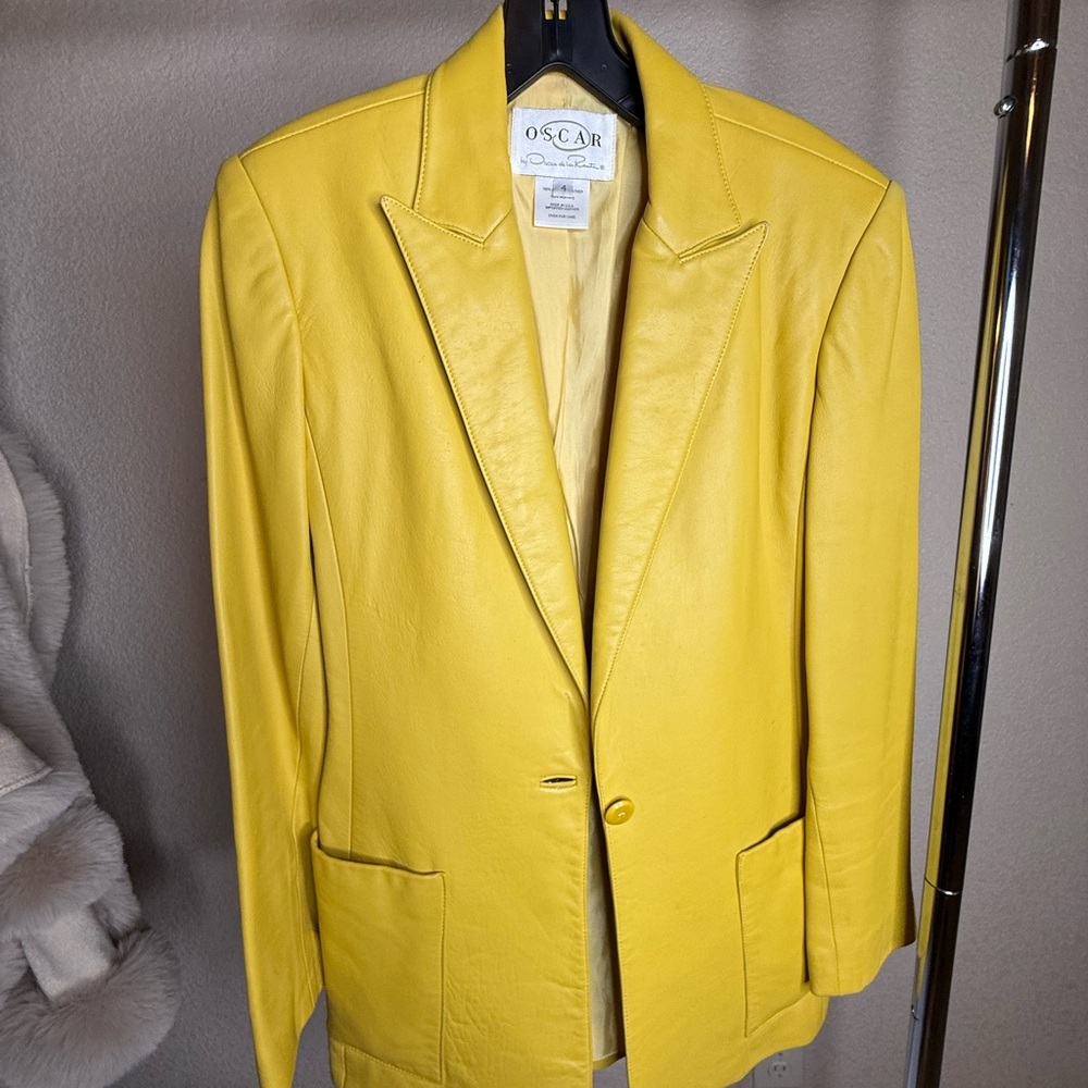 Oscar de la Renta Yellow Leather Jacket